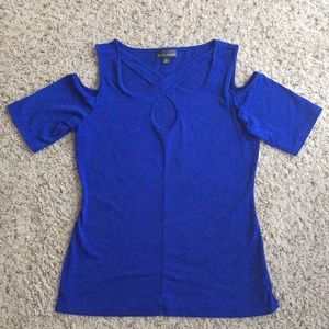 Blue, cold shoulder, keyhole cutout blouse